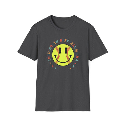 Loud Mouth Softball Mama Shirt – Retro Smiley Softball Graphic Tee, Funny Softball Mom Shirt, Vintage Game Day Apparel