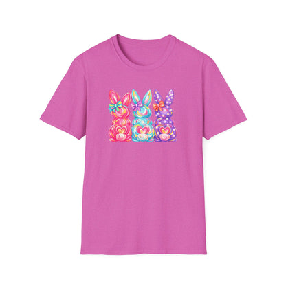 Easter Pastel Bunny Trio T-Shirt — Colorful Spring Bunny Graphic Tee