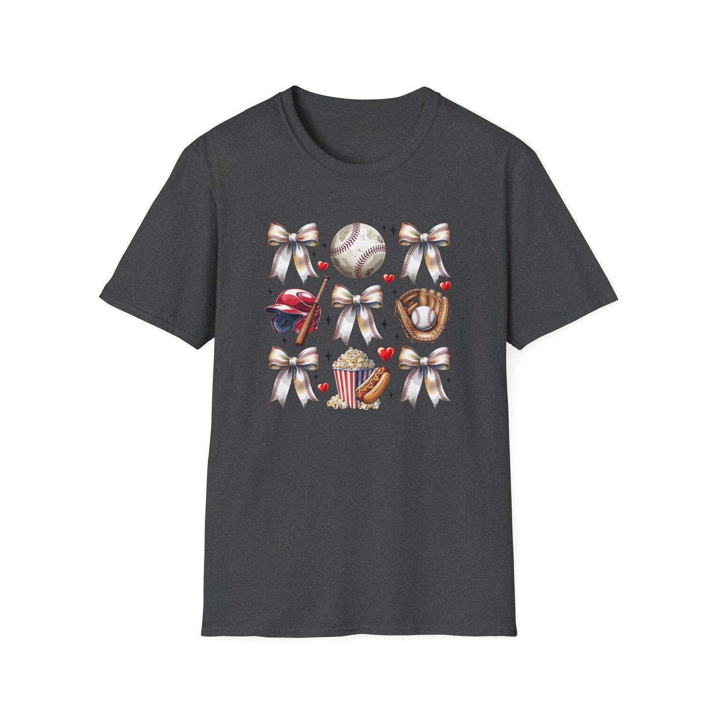 Baseball Mom Cute Gear T-Shirt — Helmet, Glove & Popcorn Sports Design