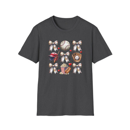 Baseball Mom Cute Gear T-Shirt — Helmet, Glove & Popcorn Sports Design