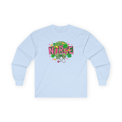 Nurse Stethoscope Graphic Long Sleeve Tee — Cute Green & Pink Healthcare Shirt