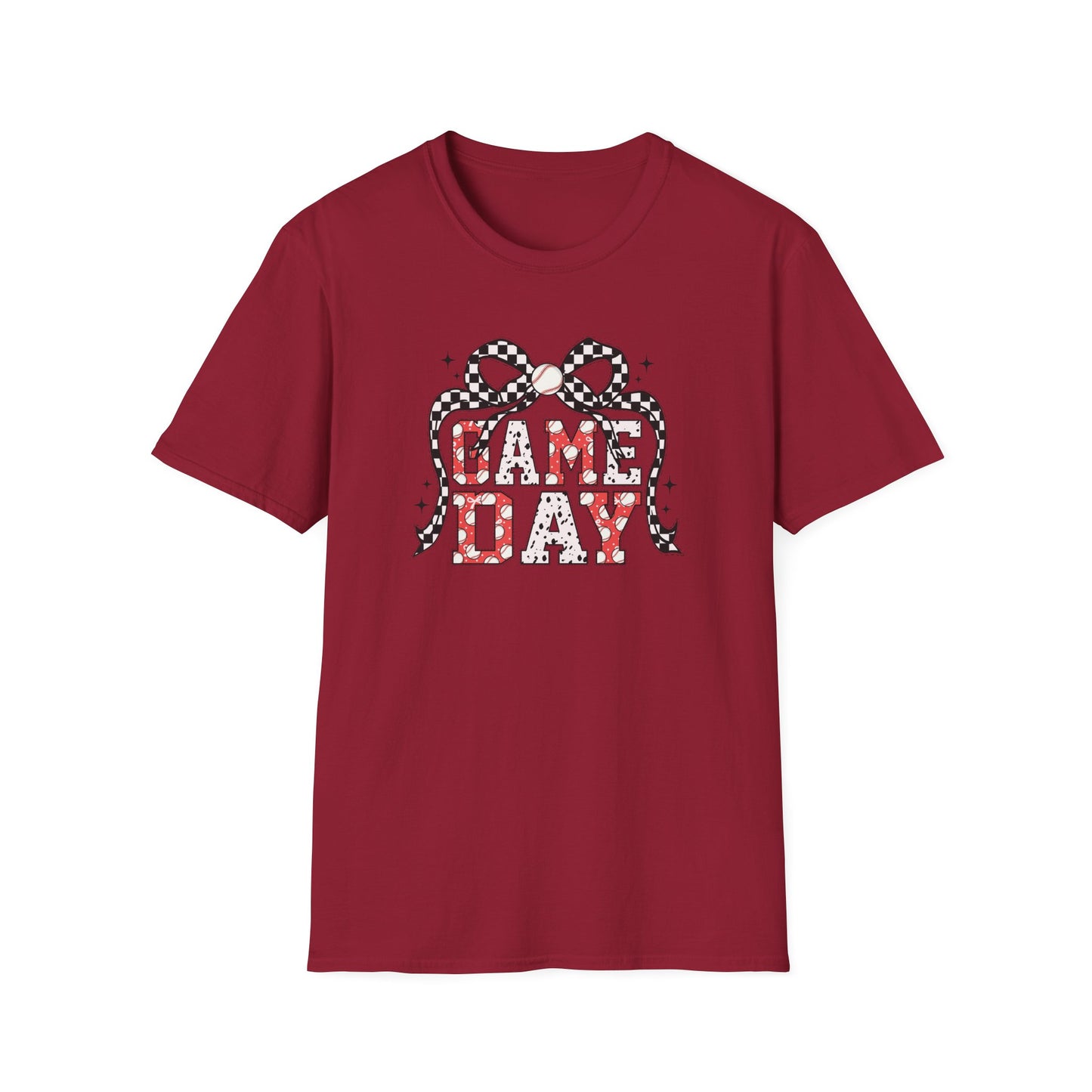 Game Day Baseball Mom Shirt, Girly Bow Baseball Tee, Cute Sports Mom Graphic T Shirt, Coquette Game Day Outfit, Trendy Baseball Season Shirt, Softstyle Unisex Tee