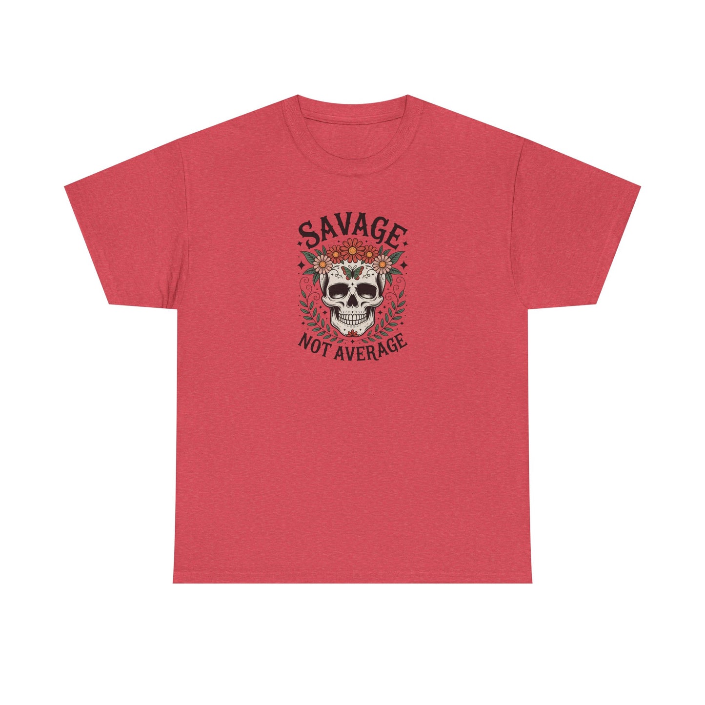 Savage Not Average Skull T-Shirt – Floral Skull Graphic Tee Vintage Style