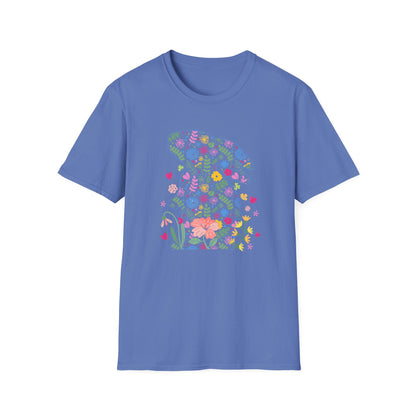 Floral Easter Bunny T-Shirt – Cute Spring Flower Bunny Graphic Tee, Pastel Botanical Easter Shirt, Colorful Rabbit Silhouette Tee for Women
