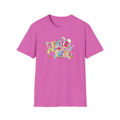 Happy Easter Graphic T-Shirt — Colorful Bunny & Eggs Spring Tee