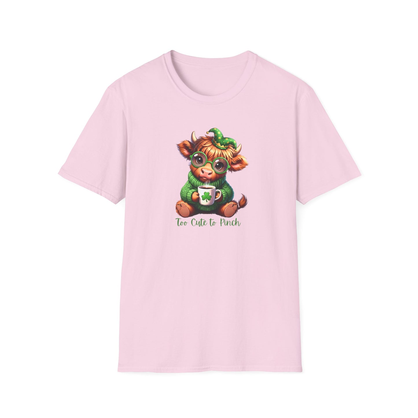 St. Patrick’s Baby Cow Tee — “Too Cute to Pinch” Cute Irish Clover T-Shirt