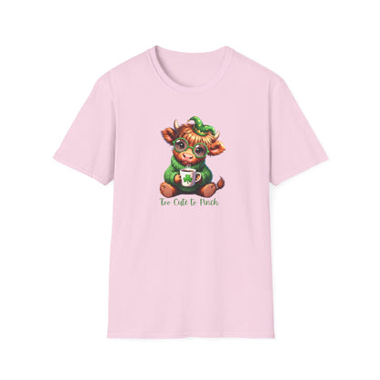 St. Patrick’s Baby Cow Tee — “Too Cute to Pinch” Cute Irish Clover T-Shirt