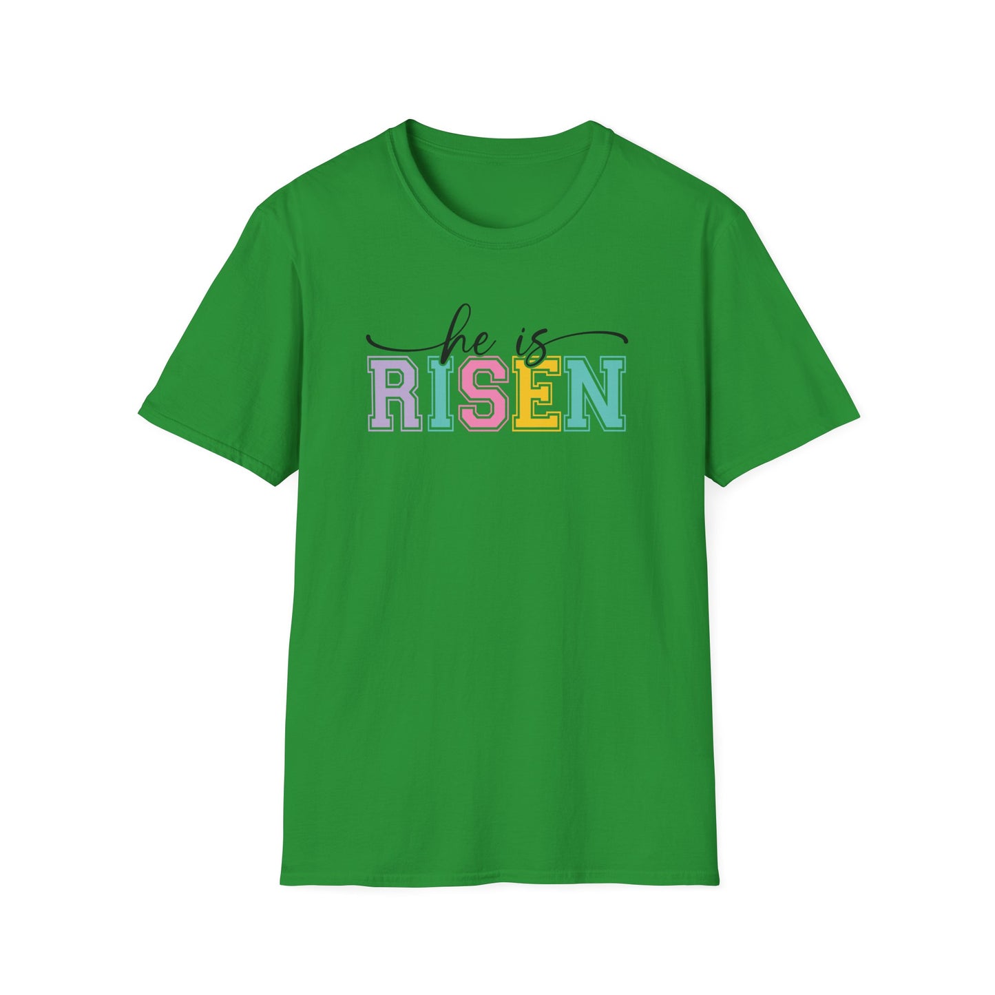 He Is Risen Christian Easter T-Shirt – Faith Based Front & Back Graphic Tee, Religious Resurrection Shirt, Pastel Easter Church Outfit for Women