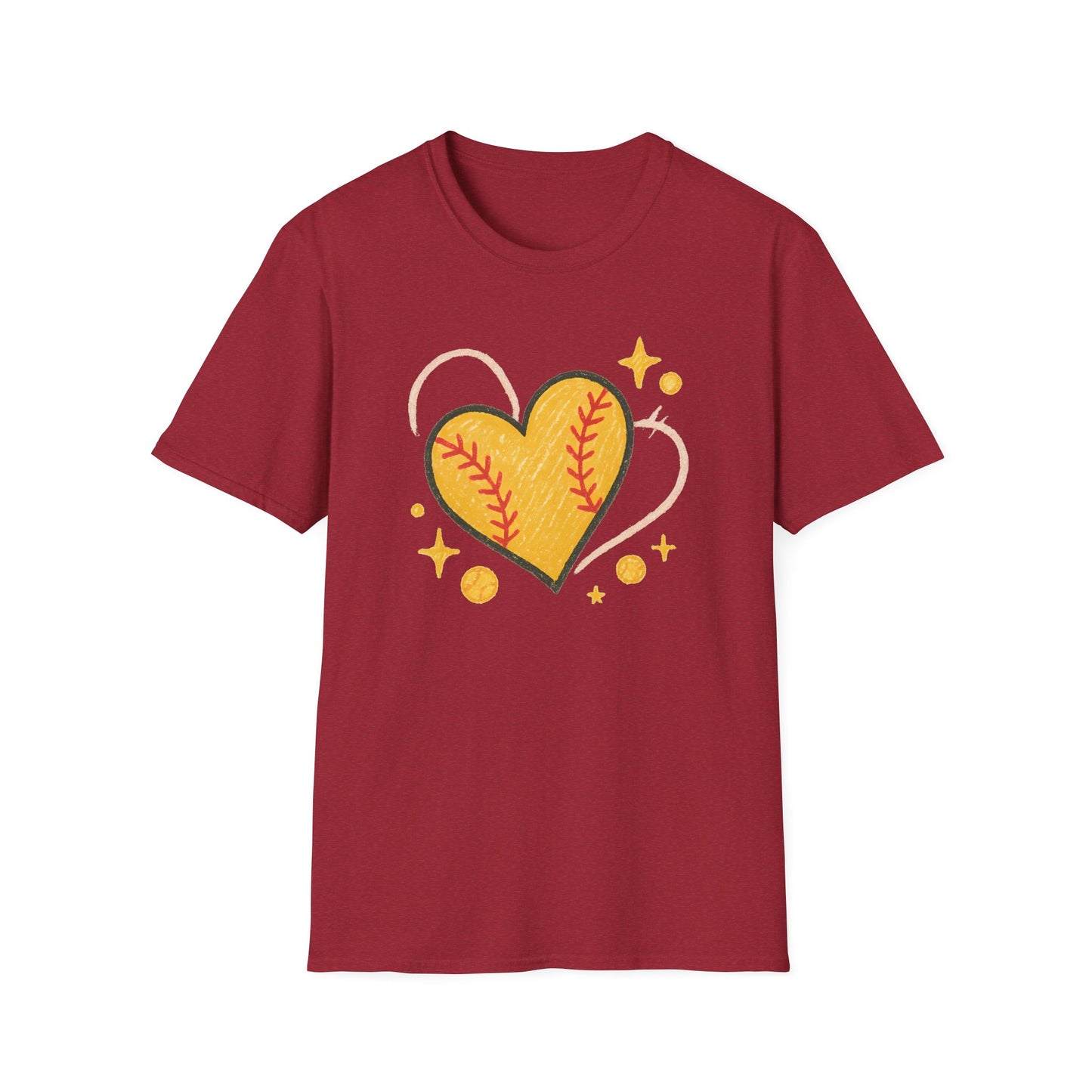 Softball Heart Shirt – Cute Softball Love Graphic Tee, Yellow Softball Heart Design, Softball Mom Gift, Fast Pitch Softball Apparel