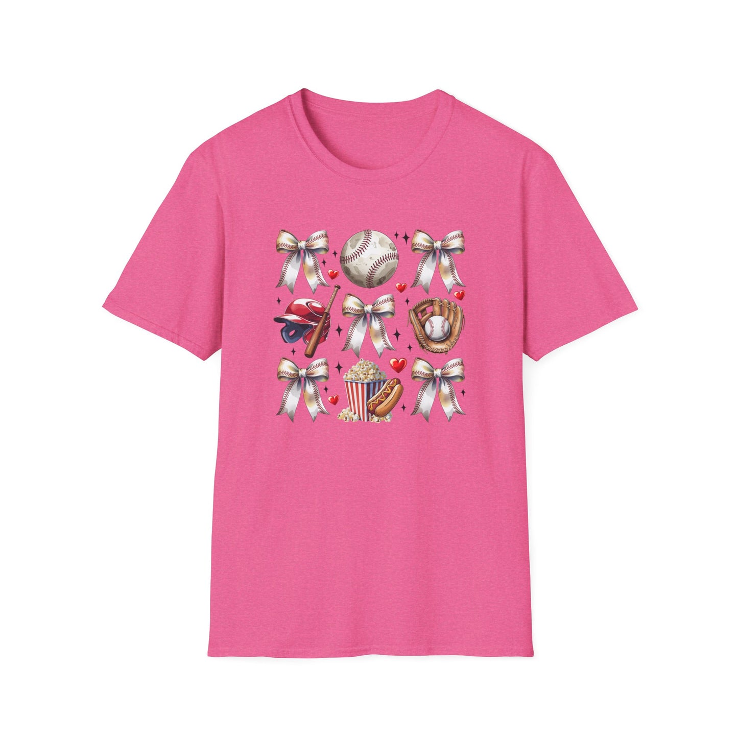 Baseball Mom Cute Gear T-Shirt — Helmet, Glove & Popcorn Sports Design