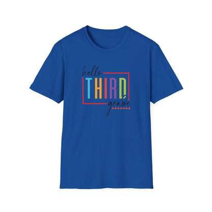 Hello Grade Teacher Shirts | Retro Back to School Graphic Tees | Preschool, Pre-K, Kindergarten, First, Second & Third Grade Teacher Shirt | Gildan 64000 Softstyle Tee