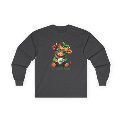 St. Patrick's Cozy Cow Long Sleeve Tee — 'Too Cute to Pinch'