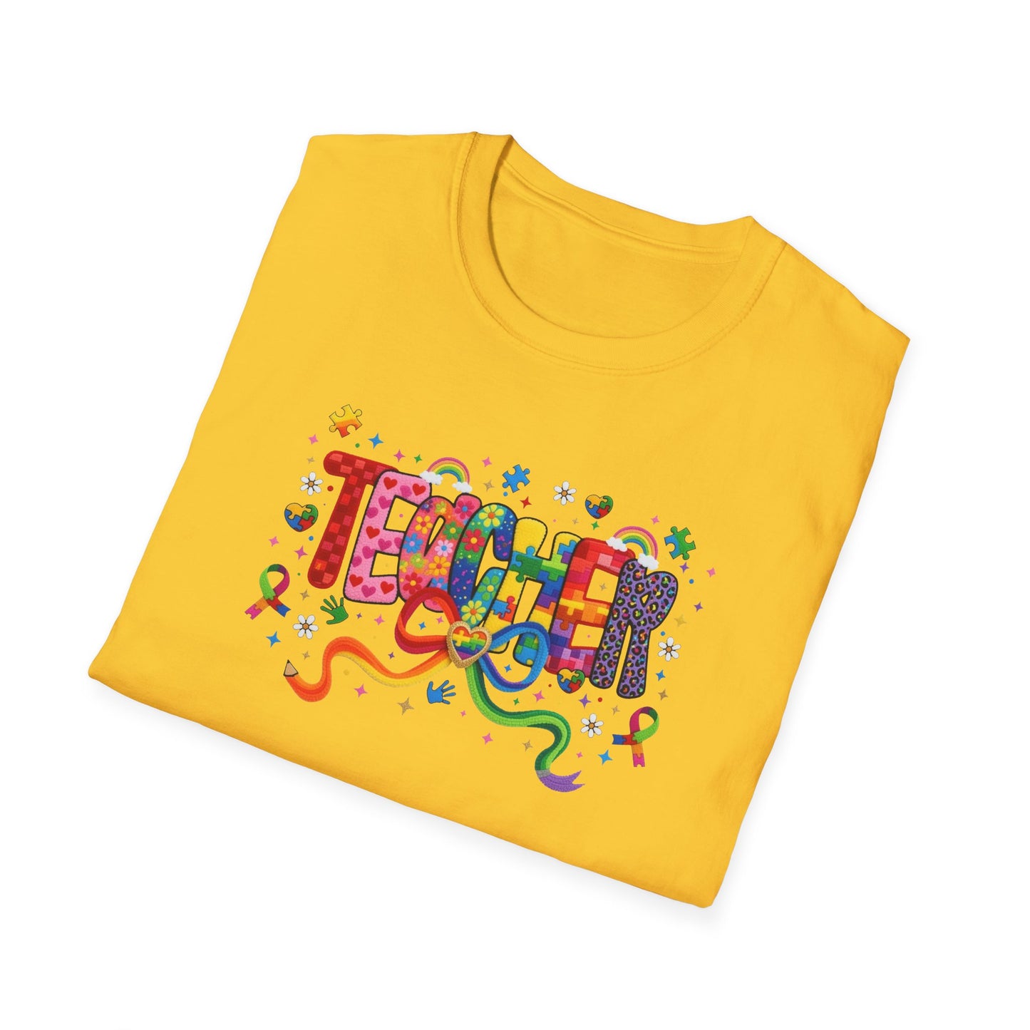 Colorful Teacher Shirt – Autism Awareness Teacher Tee – Inclusive Classroom T-Shirt – Rainbow Puzzle Piece Teacher Gift
