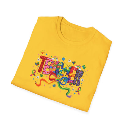 Autism Awareness Rainbow Puzzle Piece Teacher Tee