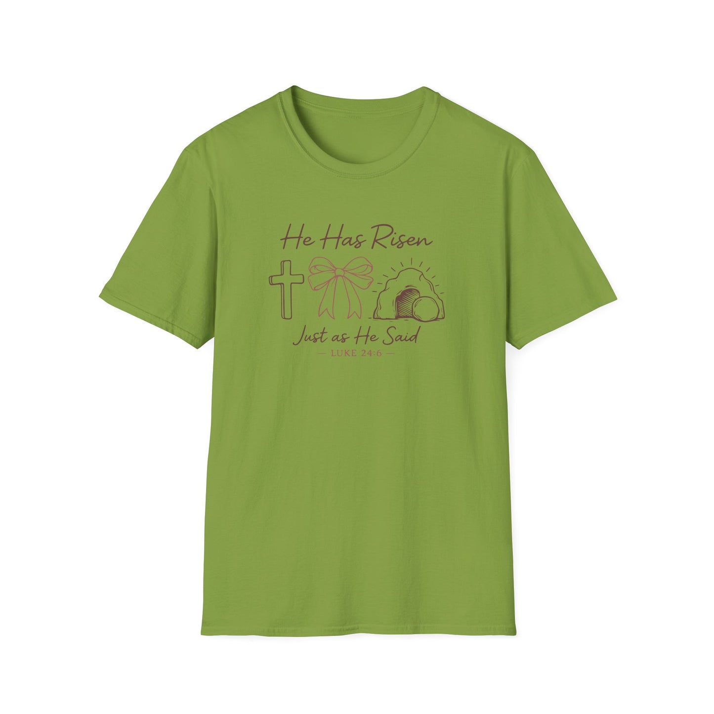 Easter T-Shirt — "He Has Risen" Luke 24:6 Religious Christian Tee