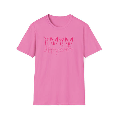 Happy Easter Bunny Ears Shirt, Minimalist Easter Shirt for Women, Cute Spring Graphic Tee, Pink Bunny Ear Easter Outfit, Pastel Holiday T-Shirt