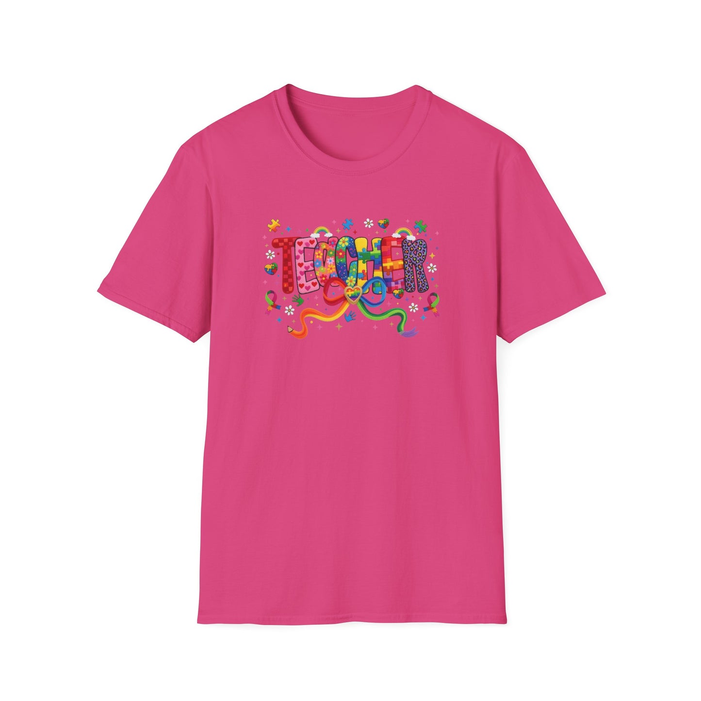 Colorful Teacher Shirt – Autism Awareness Teacher Tee – Inclusive Classroom T-Shirt – Rainbow Puzzle Piece Teacher Gift