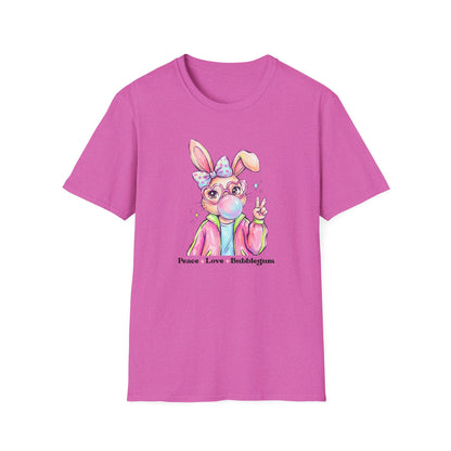Peace Love Bubblegum Bunny Shirt, Cute Easter Bunny Tee, Kawaii Rabbit Graphic T-Shirt, Pastel Spring Outfit, Coquette Bunny Easter Shirt for Women