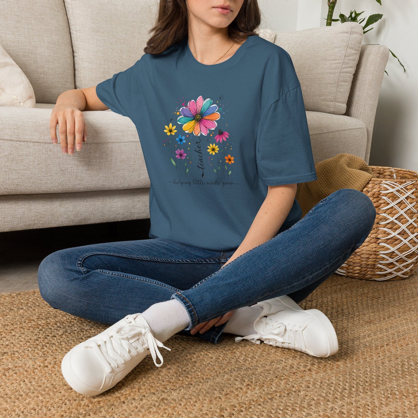 Helping Little Minds Grow Teacher Shirt | Floral Teacher Tee | Colorful Wildflower Teacher Shirt