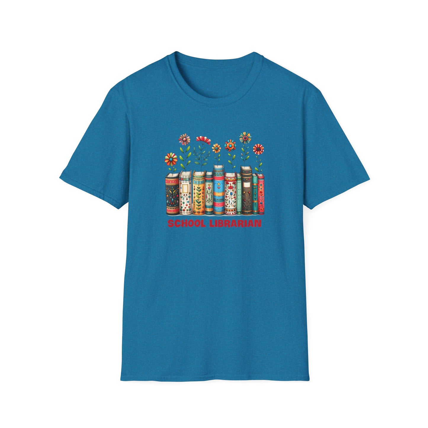 School Librarian Floral Books T-Shirt