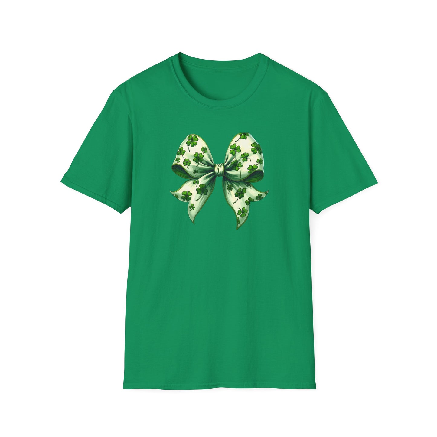 St. Patrick's Shamrock Bow T-Shirt — Green Clover Ribbon Tee