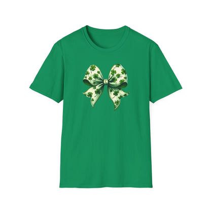 St. Patrick's Shamrock Bow T-Shirt — Green Clover Ribbon Tee