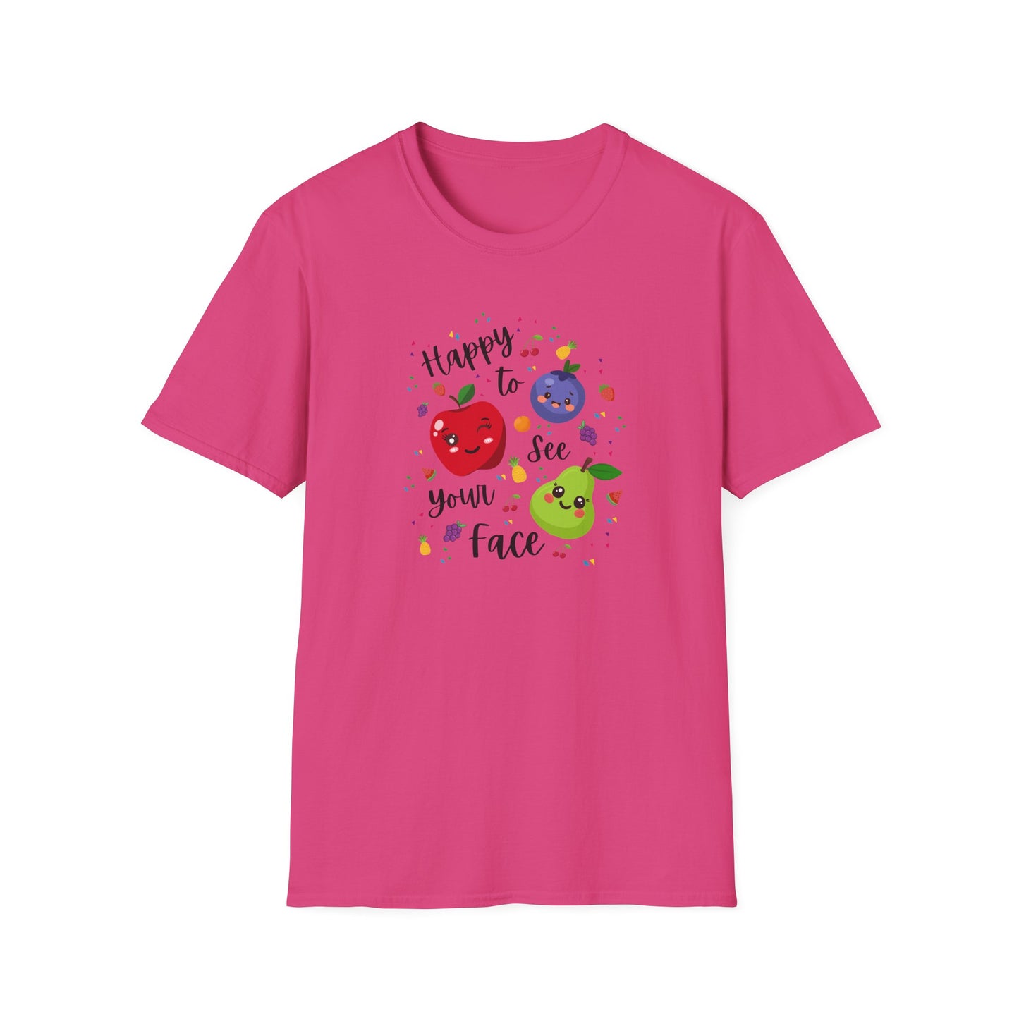 Cute Kawaii Fruit Shirt – Smiling Apple Pear Blueberry Tee – Fun Kids Summer T-Shirt – Colorful Cartoon Fruit Design