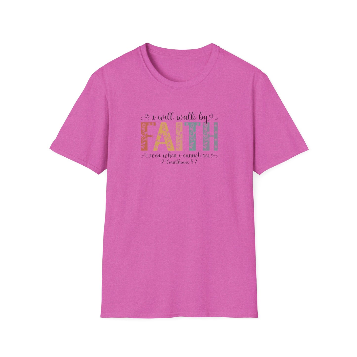 Faith Floral T-Shirt — "I will walk by FAITH" Inspirational Christian Tee
