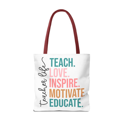 Teacher Life Canvas Tote Bag – Teach Love Inspire Educate Bag – Inspirational Teacher Gift – Reusable Classroom Tote – Back to School